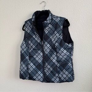 SJB Active Womens Reversible Quilted Puffy Vest size L Green Black‎ Plaid